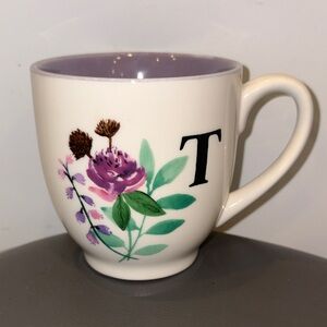Modern Expressions Floral Initial ‘T’ Monogram Ceramic Coffee Tea Mug, 14 Ounces